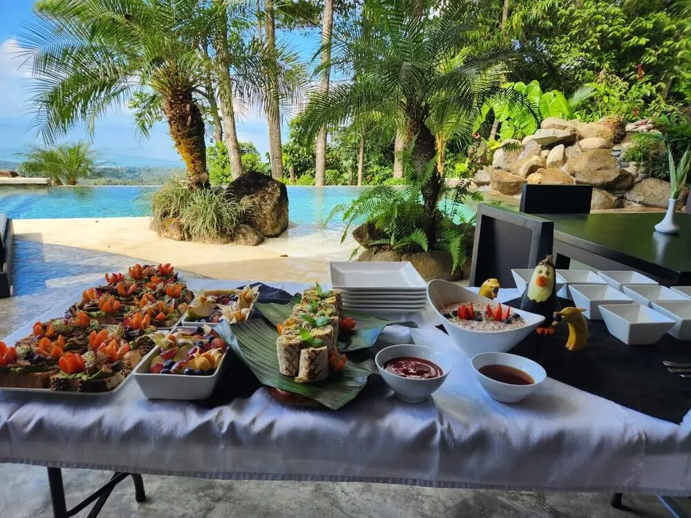 Buffet overlooking the infinity pool and ocean