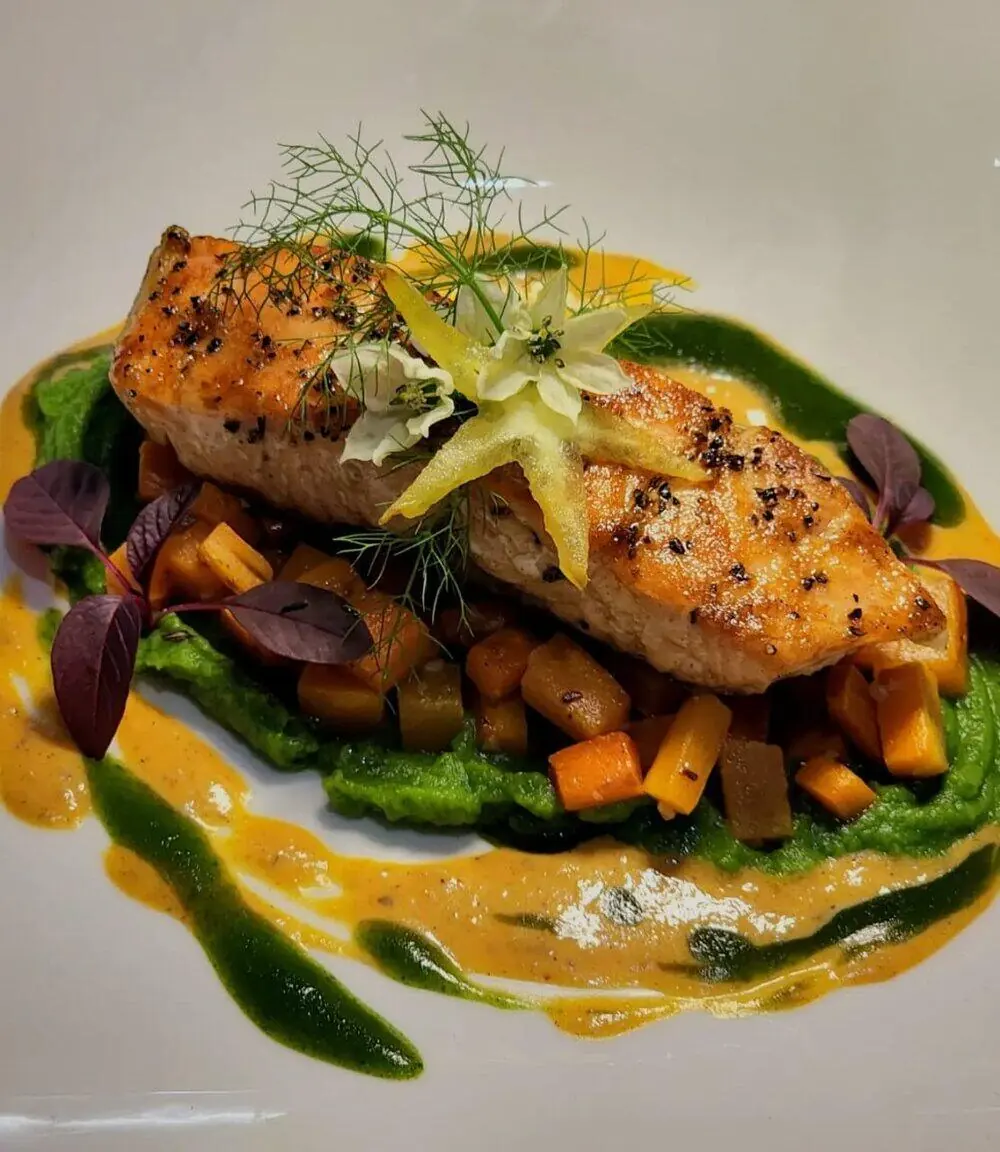 Plated salmon dish
